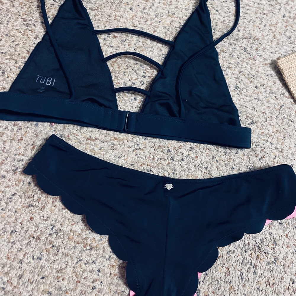 Black bikini strappy top sexy bottom